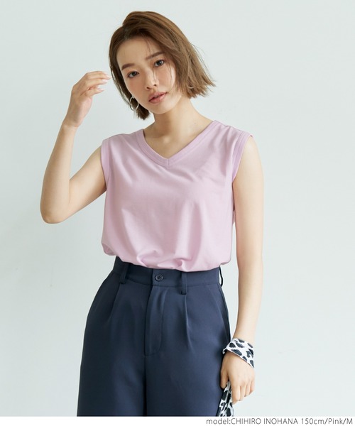 coca（coca）（コカ）の「とろみシリーズ　Vネックノースリ（タンクトップ・レディース・ホワイト/ブラック/ライトピンク・M/L）」の8枚目の写真