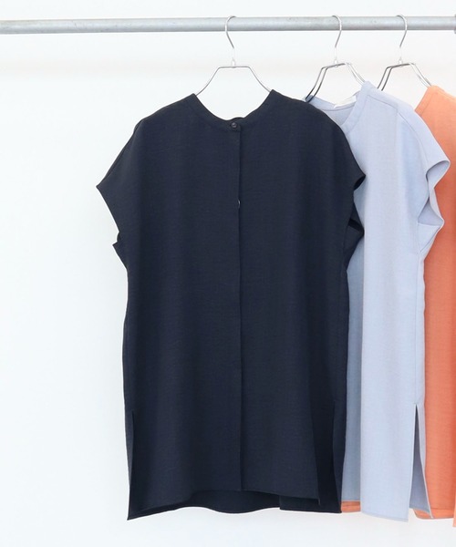 Green　Parks（グリーンパークス）の「フロント比翼チュニック（シャツ/ブラウス・レディース・サックスブルー/オレンジ/グレイッシュベージュ/ダークネイビー・FREE）」の3枚目の写真