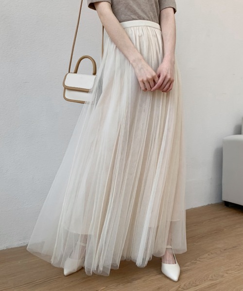 Diosfront(ディオスフロント)の「チュールエアリーボリュームロングスカート(スカート・レディース・パープル/ブラック/ベージュ/ピンク/ブルー・L/M)」の3枚目の写真