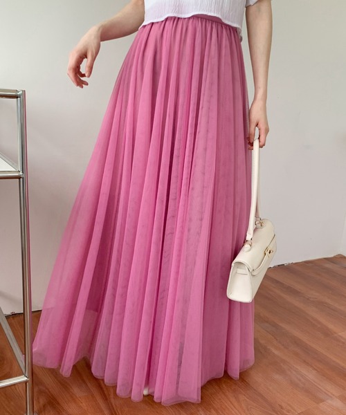 Diosfront(ディオスフロント)の「チュールエアリーボリュームロングスカート(スカート・レディース・パープル/ブラック/ベージュ/ピンク/ブルー・L/M)」の1枚目の写真