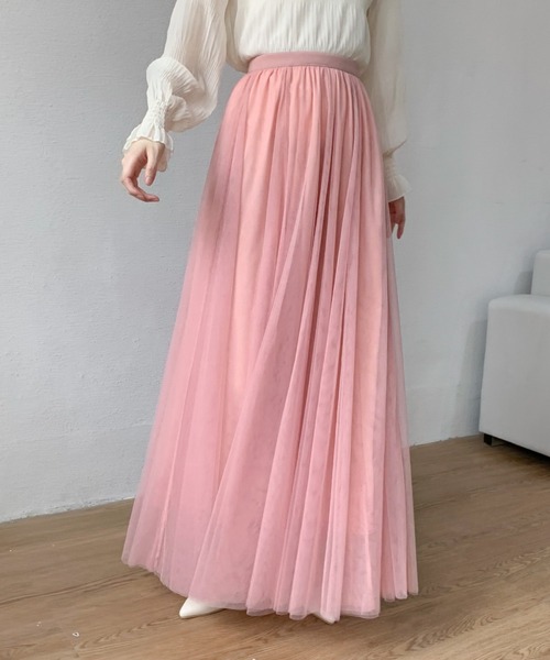 Diosfront(ディオスフロント)の「チュールエアリーボリュームロングスカート(スカート・レディース・パープル/ブラック/ベージュ/ピンク/ブルー・L/M)」の5枚目の写真