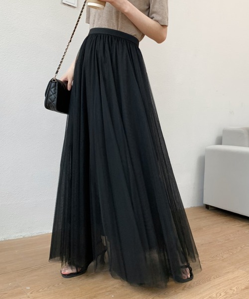 Diosfront(ディオスフロント)の「チュールエアリーボリュームロングスカート(スカート・レディース・パープル/ブラック/ベージュ/ピンク/ブルー・L/M)」の2枚目の写真