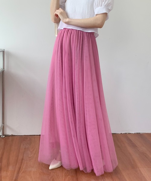 Diosfront(ディオスフロント)の「チュールエアリーボリュームロングスカート(スカート・レディース・パープル/ブラック/ベージュ/ピンク/ブルー・L/M)」の7枚目の写真