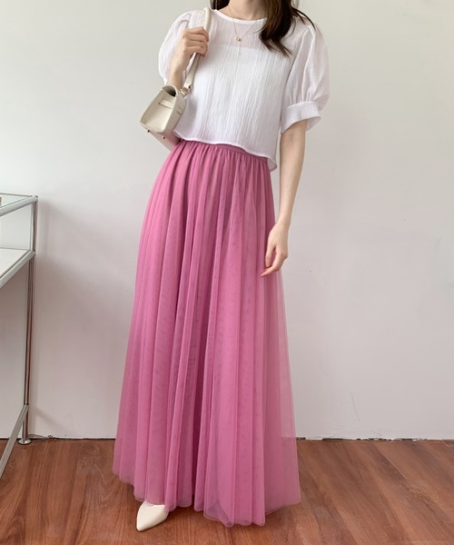 Diosfront(ディオスフロント)の「チュールエアリーボリュームロングスカート(スカート・レディース・パープル/ブラック/ベージュ/ピンク/ブルー・L/M)」の8枚目の写真