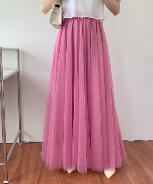 Diosfront(ディオスフロント)の「チュールエアリーボリュームロングスカート(スカート・レディース・パープル/ブラック/ベージュ/ピンク/ブルー・L/M)」の10枚目の写真
