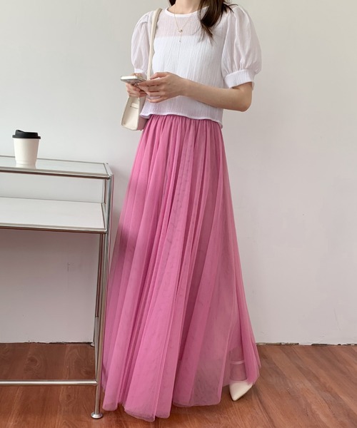 Diosfront(ディオスフロント)の「チュールエアリーボリュームロングスカート(スカート・レディース・パープル/ブラック/ベージュ/ピンク/ブルー・L/M)」の11枚目の写真