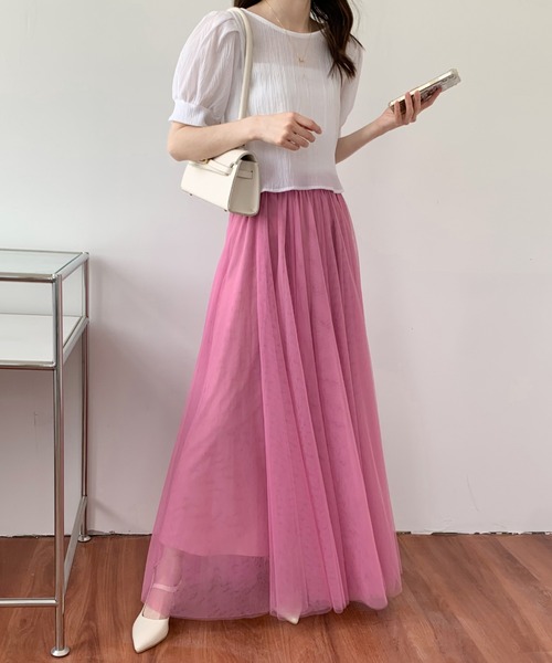 Diosfront(ディオスフロント)の「チュールエアリーボリュームロングスカート(スカート・レディース・パープル/ブラック/ベージュ/ピンク/ブルー・L/M)」の12枚目の写真