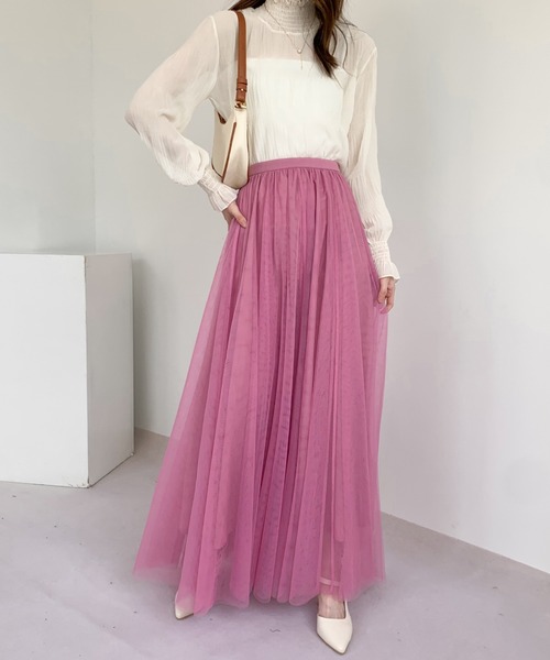 Diosfront(ディオスフロント)の「チュールエアリーボリュームロングスカート(スカート・レディース・パープル/ブラック/ベージュ/ピンク/ブルー・L/M)」の14枚目の写真