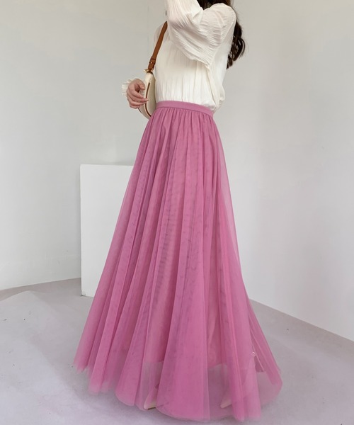 Diosfront(ディオスフロント)の「チュールエアリーボリュームロングスカート(スカート・レディース・パープル/ブラック/ベージュ/ピンク/ブルー・L/M)」の15枚目の写真