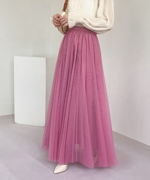 Diosfront(ディオスフロント)の「チュールエアリーボリュームロングスカート(スカート・レディース・パープル/ブラック/ベージュ/ピンク/ブルー・L/M)」の16枚目の写真