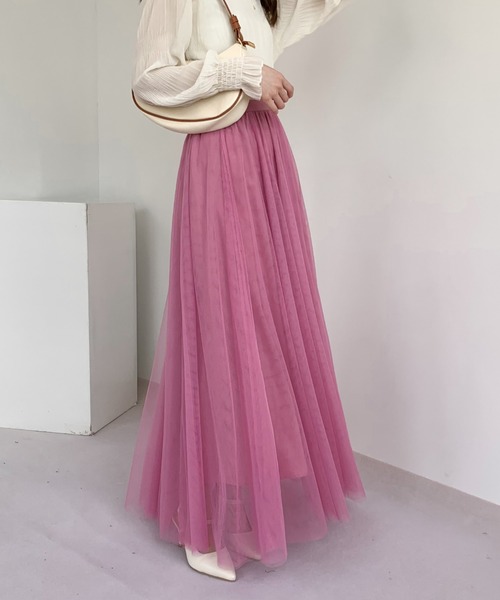 Diosfront(ディオスフロント)の「チュールエアリーボリュームロングスカート(スカート・レディース・パープル/ブラック/ベージュ/ピンク/ブルー・L/M)」の17枚目の写真