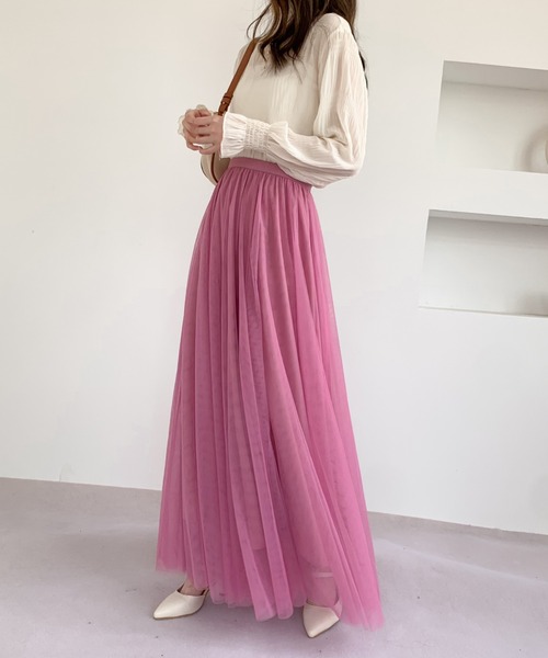 Diosfront(ディオスフロント)の「チュールエアリーボリュームロングスカート(スカート・レディース・パープル/ブラック/ベージュ/ピンク/ブルー・L/M)」の18枚目の写真