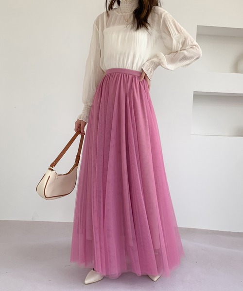 Diosfront(ディオスフロント)の「チュールエアリーボリュームロングスカート(スカート・レディース・パープル/ブラック/ベージュ/ピンク/ブルー・L/M)」の19枚目の写真