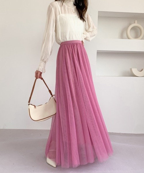 Diosfront(ディオスフロント)の「チュールエアリーボリュームロングスカート(スカート・レディース・パープル/ブラック/ベージュ/ピンク/ブルー・L/M)」の21枚目の写真