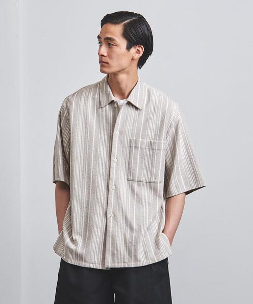 【美品】UNITED ARROWS スクリーンメッシュ ストライプシャツ M UNITED ARROWS（ユナイテッドアローズ）の「スクリーン メッシュ