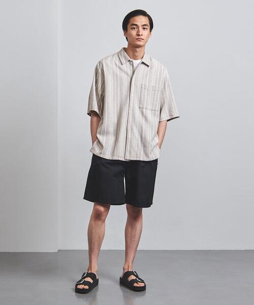 【美品】UNITED ARROWS スクリーンメッシュ ストライプシャツ M UNITED ARROWS（ユナイテッドアローズ）の「スクリーン メッシュ