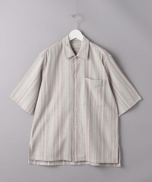 【美品】UNITED ARROWS スクリーンメッシュ ストライプシャツ M UNITED ARROWS（ユナイテッドアローズ）の「スクリーン メッシュ