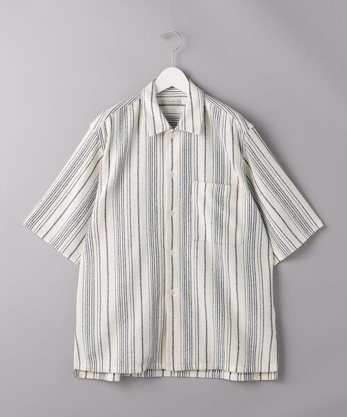 【美品】UNITED ARROWS スクリーンメッシュ ストライプシャツ M UNITED ARROWS（ユナイテッドアローズ）の「スクリーン メッシュ