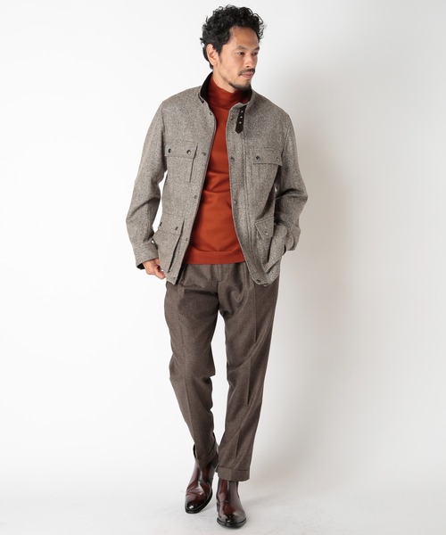 MEN'S BIGI（メンズビギ）の「60/2マーセライズジャージモックネックニット（ニット/セーター・メンズ・ブラック/オフホワイト/オレンジ・01/02/03）」の6枚目の写真