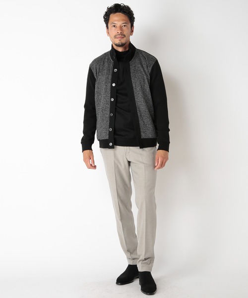 MEN'S BIGI（メンズビギ）の「60/2マーセライズジャージモックネックニット（ニット/セーター・メンズ・ブラック/オフホワイト/オレンジ・01/02/03）」の4枚目の写真