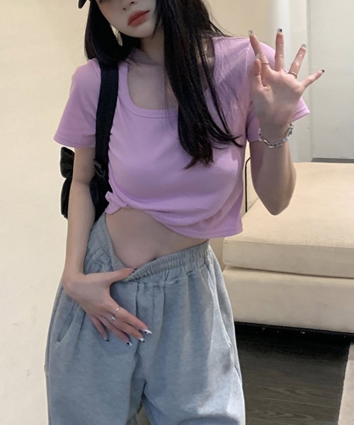 VIBGYOR Women(ヴィブジョー ウィメン)の「【KOREA SELECT】ショート丈 ラウンドネック 半袖 Tシャツ(Tシャツ/カットソー・レディース・ホワイト/ライトブルー/ブラック/パープル/グレー/ピンク/ブルー・SMALL/MEDIUM/LARGE)」の15枚目の写真