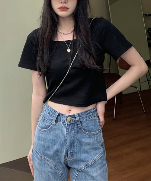 VIBGYOR Women(ヴィブジョー ウィメン)の「【KOREA SELECT】ショート丈 ラウンドネック 半袖 Tシャツ(Tシャツ/カットソー・レディース・ホワイト/ライトブルー/ブラック/パープル/グレー/ピンク/ブルー・SMALL/MEDIUM/LARGE)」の12枚目の写真
