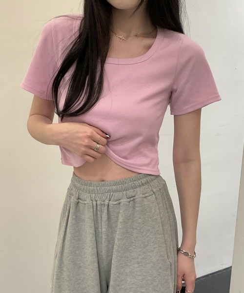 VIBGYOR Women(ヴィブジョー ウィメン)の「【KOREA SELECT】ショート丈 ラウンドネック 半袖 Tシャツ(Tシャツ/カットソー・レディース・ホワイト/ライトブルー/ブラック/パープル/グレー/ピンク/ブルー・SMALL/MEDIUM/LARGE)」の16枚目の写真