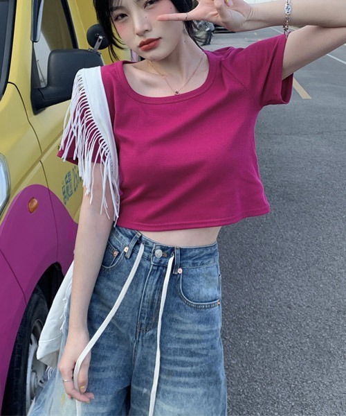 VIBGYOR Women(ヴィブジョー ウィメン)の「【KOREA SELECT】ショート丈 ラウンドネック 半袖 Tシャツ(Tシャツ/カットソー・レディース・ホワイト/ライトブルー/ブラック/パープル/グレー/ピンク/ブルー・SMALL/MEDIUM/LARGE)」の18枚目の写真