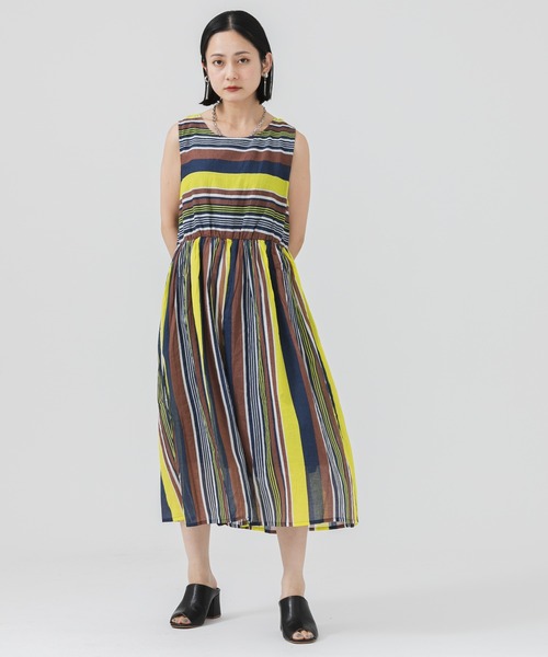 Paradise Picnic（パラダイスピクニック）の「ボイルランダムボーダーワンピース（ワンピース・レディース・ピンク/イエロー/ブルー・FREE）」の4枚目の写真