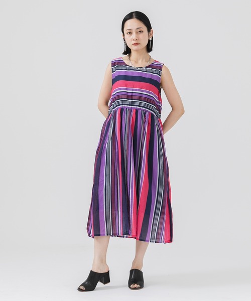 Paradise Picnic（パラダイスピクニック）の「ボイルランダムボーダーワンピース（ワンピース・レディース・ピンク/イエロー/ブルー・FREE）」の8枚目の写真