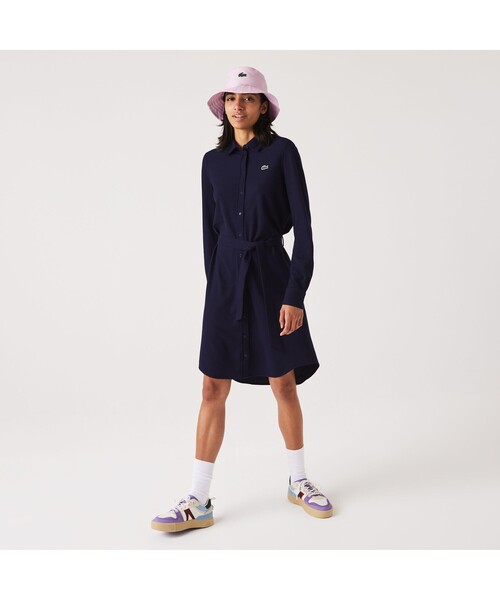 LACOSTE(ラコステ)の「鹿の子地シャツドレス(シャツワンピース・レディース・ネイビー/グレー・40/38/36/34)」の2枚目の写真