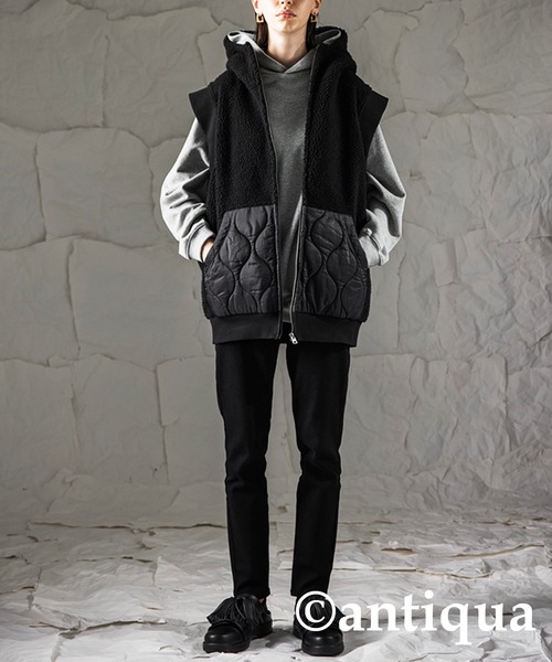 antiqua（アンティカ）の「異素材MIXボアベスト（ベスト・レディース・ブラック/カーキ・FREE）」の10枚目の写真