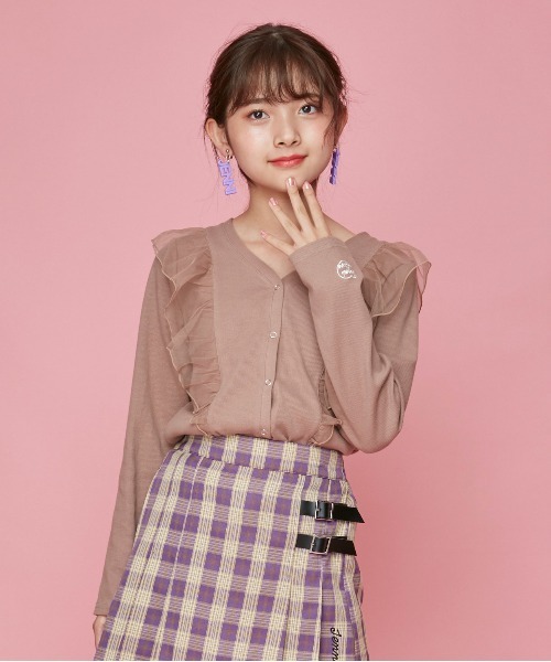 JENNI love（ジェニィラブ）の「チュールフリルテレコカーデ（カーディガン/ボレロ・キッズ・ブラック/ラベンダー/ブラウン・130cm/140cm/150cm/160cm）」の3枚目の写真