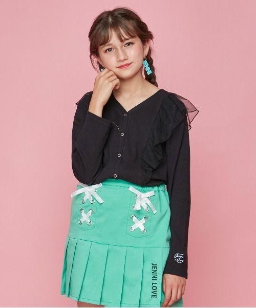 JENNI love（ジェニィラブ）の「チュールフリルテレコカーデ（カーディガン/ボレロ・キッズ・ブラック/ラベンダー/ブラウン・130cm/140cm/150cm/160cm）」の2枚目の写真