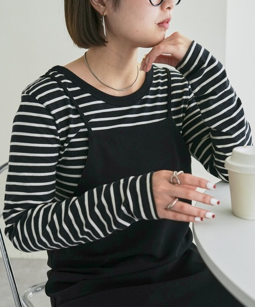 DISCOAT（ディスコート）の「【前後2WAY】リンガーロングスリーブ（Tシャツ/カットソー・レディース・オフホワイト/ブラック/ブラック×ホワイト/ピンク・FREE）」の4枚目の写真