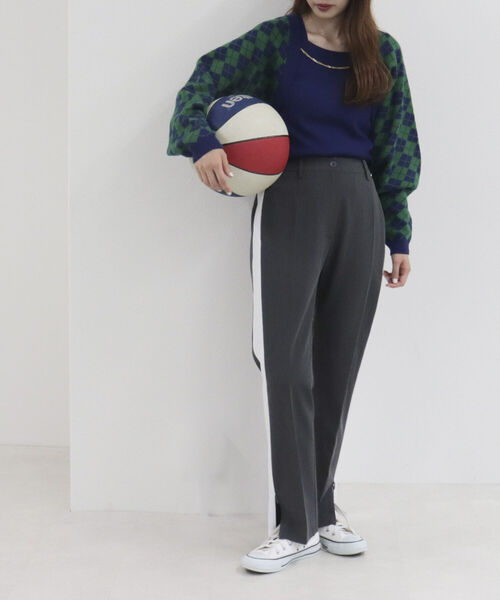 onulsoha(オヌルソハ)の「ライン入りスラックスパンツ(スラックス・レディース・グレー/ブラック・38)」の5枚目の写真
