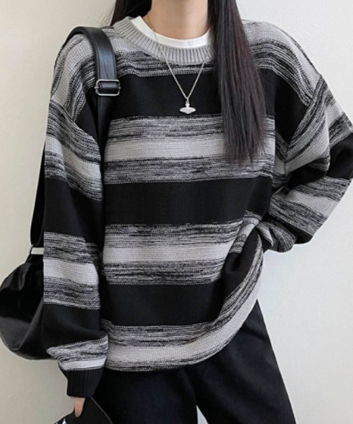 22 Aw 秋冬 韓国ファッション ニット セーター レディース ミックスカラーボーダーニット ニット セーター Dalfwin ダールフィン のファッション通販 Zozotown