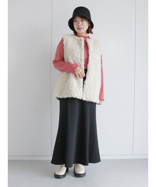 ehka sopo(エヘカソポ)の「細ボーダーハイネックカットソー(Tシャツ/カットソー・レディース・オフホワイト/オレンジ/グリーン・フリ-)」の4枚目の写真