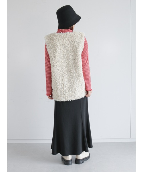 ehka sopo(エヘカソポ)の「細ボーダーハイネックカットソー(Tシャツ/カットソー・レディース・オフホワイト/オレンジ/グリーン・フリ-)」の5枚目の写真