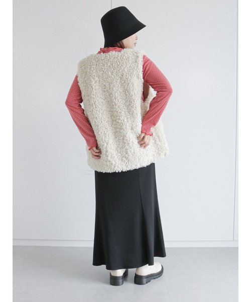 ehka sopo(エヘカソポ)の「細ボーダーハイネックカットソー(Tシャツ/カットソー・レディース・オフホワイト/オレンジ/グリーン・フリ-)」の6枚目の写真