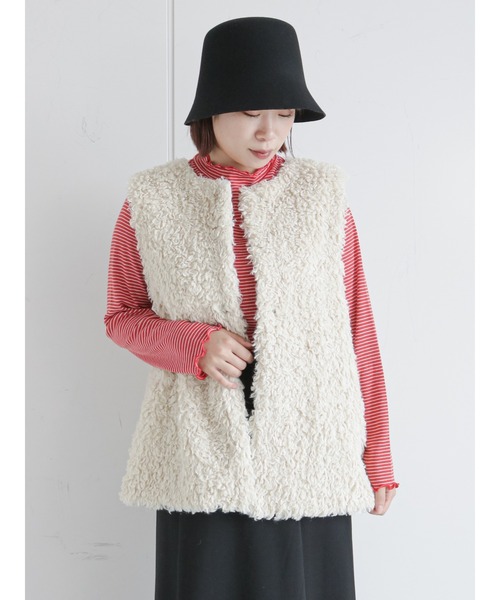 ehka sopo(エヘカソポ)の「細ボーダーハイネックカットソー(Tシャツ/カットソー・レディース・オフホワイト/オレンジ/グリーン・フリ-)」の7枚目の写真