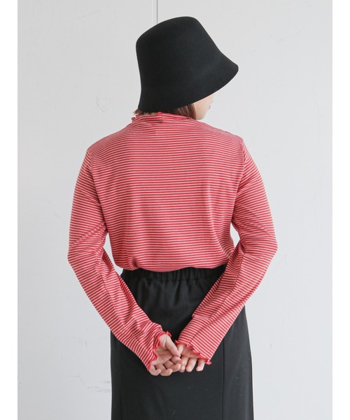 ehka sopo(エヘカソポ)の「細ボーダーハイネックカットソー(Tシャツ/カットソー・レディース・オフホワイト/オレンジ/グリーン・フリ-)」の10枚目の写真