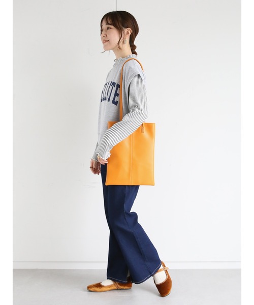 ehka sopo(エヘカソポ)の「細ボーダーハイネックカットソー(Tシャツ/カットソー・レディース・オフホワイト/オレンジ/グリーン・フリ-)」の13枚目の写真