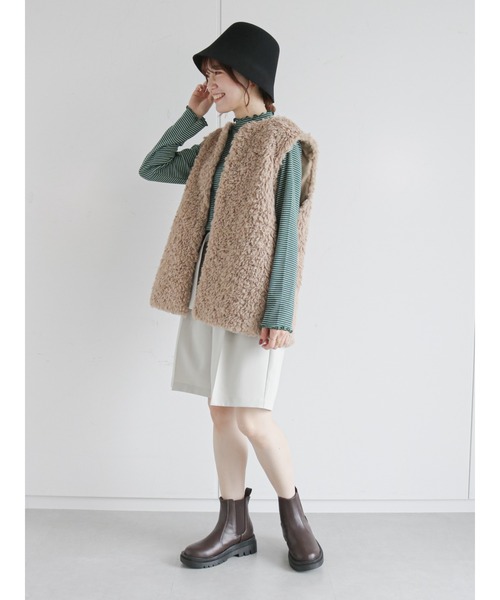 ehka sopo(エヘカソポ)の「細ボーダーハイネックカットソー(Tシャツ/カットソー・レディース・オフホワイト/オレンジ/グリーン・フリ-)」の18枚目の写真