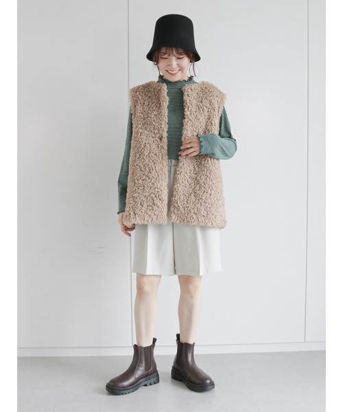 ehka sopo(エヘカソポ)の「細ボーダーハイネックカットソー(Tシャツ/カットソー・レディース・オフホワイト/オレンジ/グリーン・フリ-)」の19枚目の写真