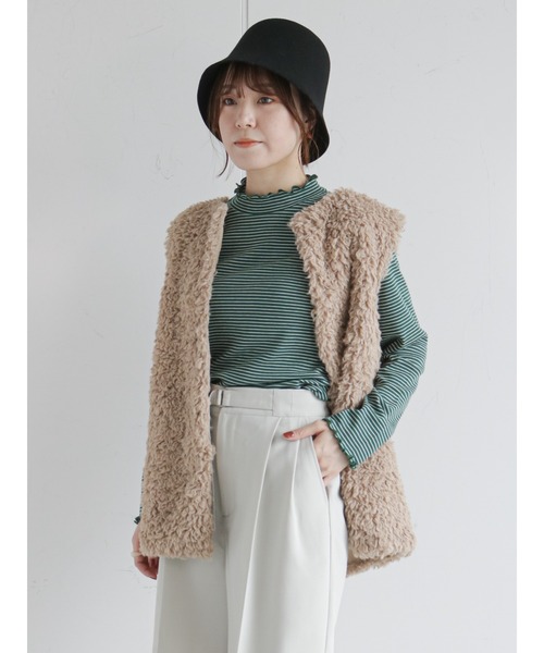 ehka sopo(エヘカソポ)の「細ボーダーハイネックカットソー(Tシャツ/カットソー・レディース・オフホワイト/オレンジ/グリーン・フリ-)」の22枚目の写真