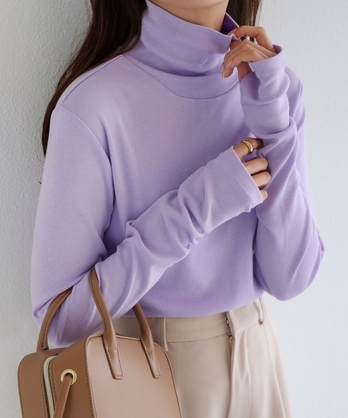 andme(アンドミー)の「吸湿発熱/抗菌防臭ジンジャーフライス指穴タートルネック長袖トップス(Tシャツ/カットソー・レディース・チャコールグレー/ブラック/オフホワイト/ピンク/オレンジ/ベージュ系その他/ライトパープル/ライム/アイボリー/ブルー・M)」の8枚目の写真