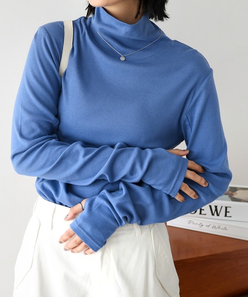 andme(アンドミー)の「吸湿発熱/抗菌防臭ジンジャーフライス指穴タートルネック長袖トップス(Tシャツ/カットソー・レディース・チャコールグレー/ブラック/オフホワイト/ピンク/オレンジ/ベージュ系その他/ライトパープル/ライム/アイボリー/ブルー・M)」の7枚目の写真