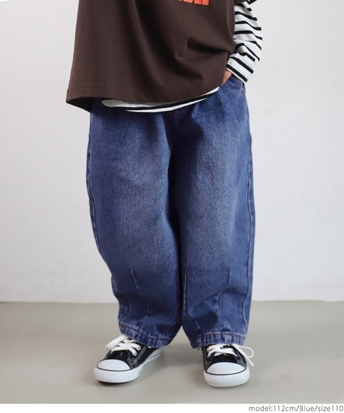 coca（coca）（コカ）の「キッズ デニムタックワイドパンツ（デニムパンツ・キッズ・ネイビー/ブルー・100/110/120/130/140）」の4枚目の写真