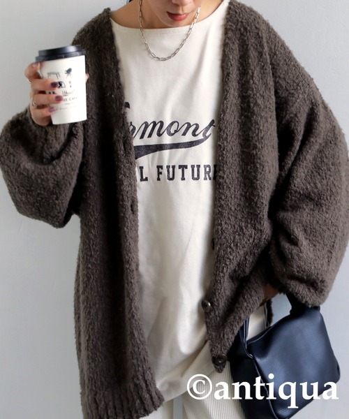 antiqua(アンティカ)の「軽くて、暖かい♪ブークレ素材ニットカーディガン(ニット/セーター・レディース・ブラック/グリーン/ブラウン・FREE)」の8枚目の写真